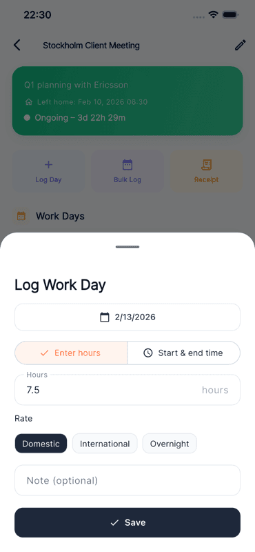 Log work day modal